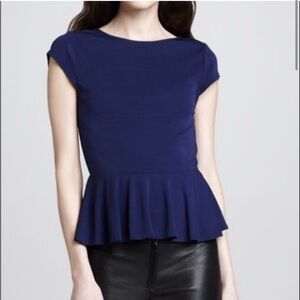Alice and Olivia peplum top cobalt blue small EUC zip back short sleeve